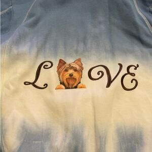 Womens the bradford exchange jacket yorkie medium blue hooded comfy tie die dog